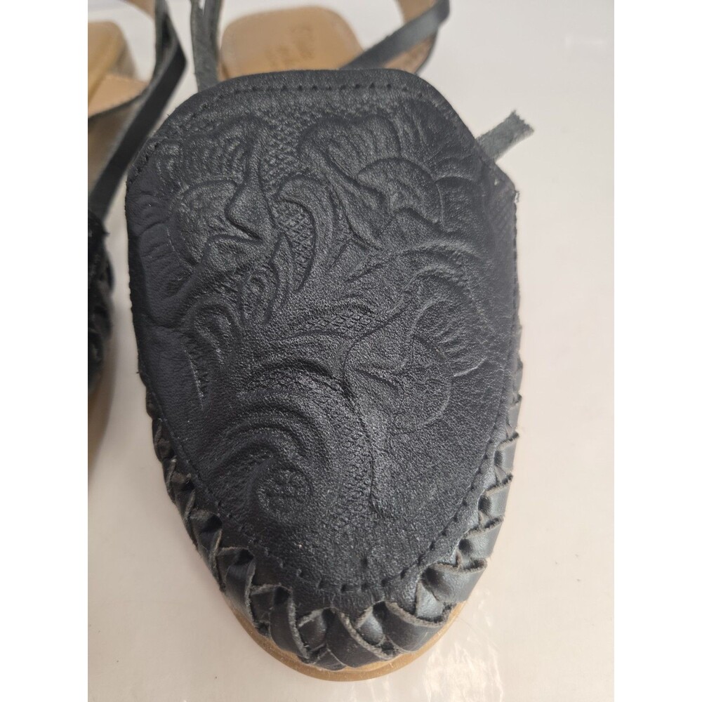 Mexican Handmade en La Piel Black Tooled Leather Sandals w/leg Straps US 7 NWOB - Picture 11 of 11